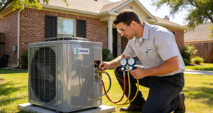 Technicien CVC professionnel installant une unit&eacute; de climatisation moderne.jpg